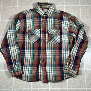 Vtg 70s Big Mike Shirt Mens L Plaid Flannel Union Made USA Heavy Cotton Boxy Fit